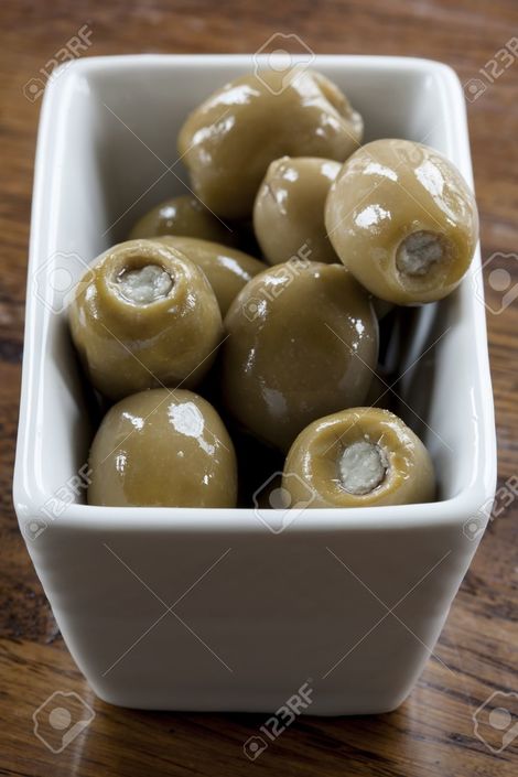Green stuffed olives with blue cheese